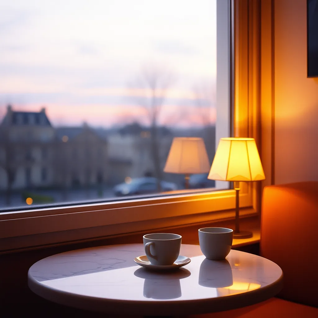 A canal-side café at warm dusk